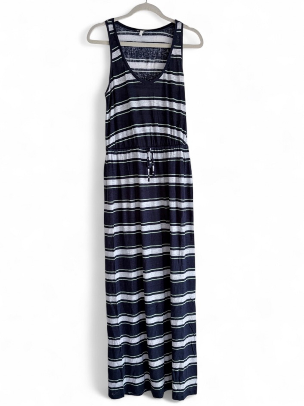 Joie 100% Linen Navy Blue Striped Sleeveless Knit Maxi Dress Size M